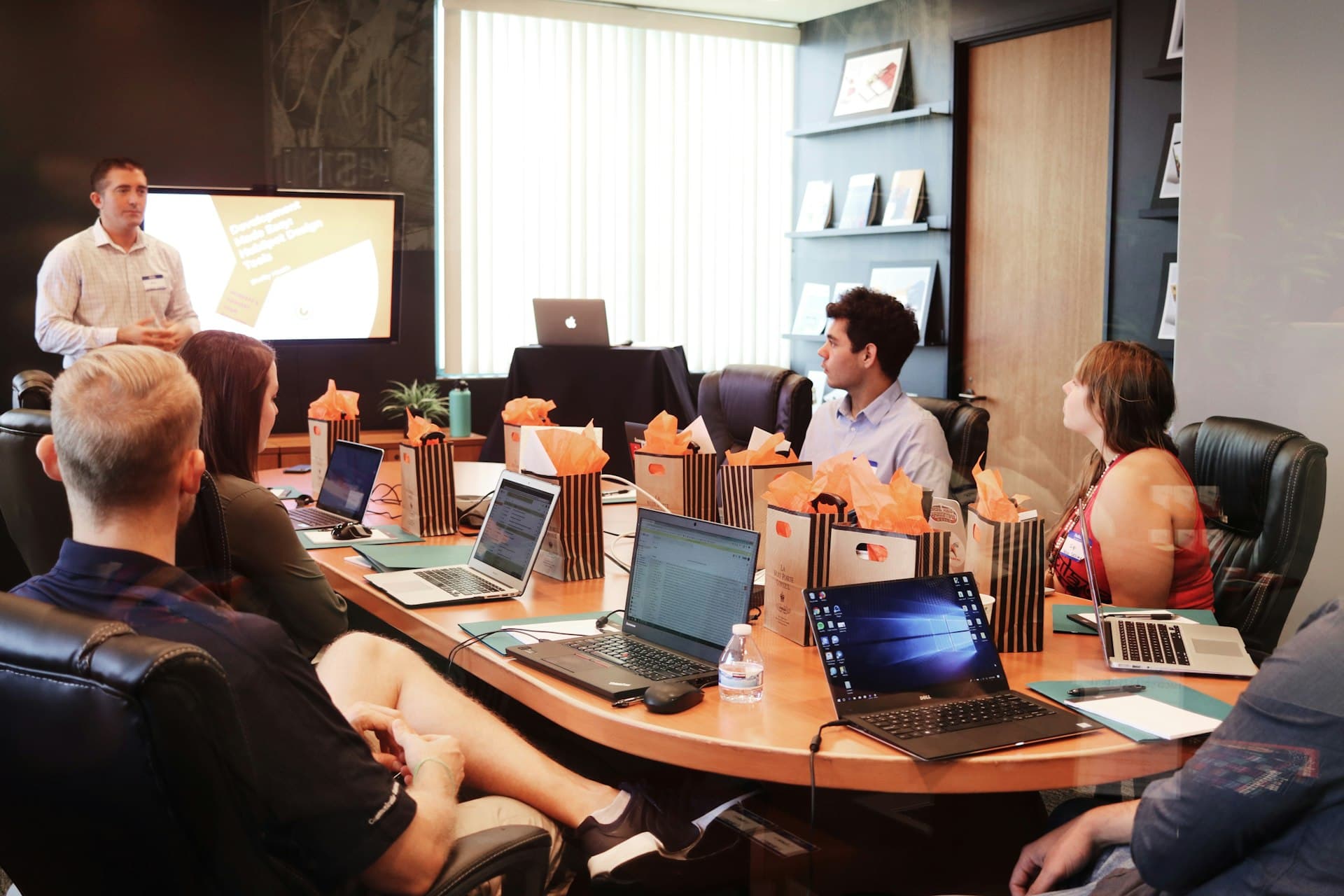 Real corporate team working in a modern office